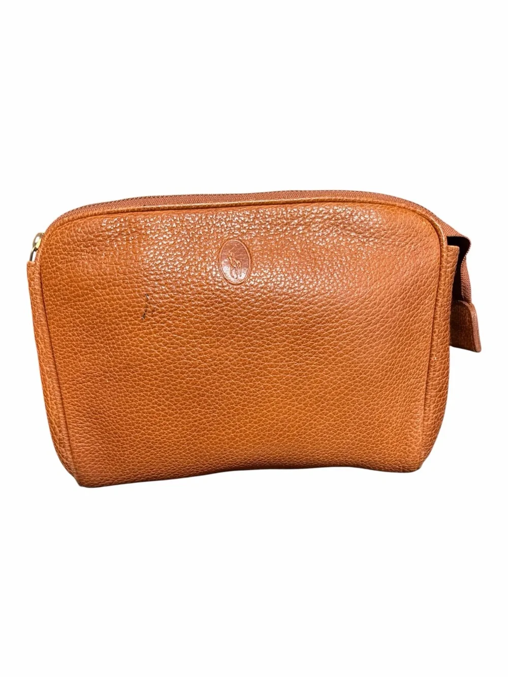 Vintage Polo Ralph Lauren Brown Pebbled Leather Cosmetic Bag Dopp Kit